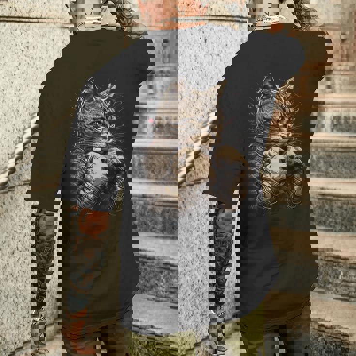 ボクシング キャット ボクサー 面白い猫のグラフィック メンズTシャツ バックプリント 彼への贈り物