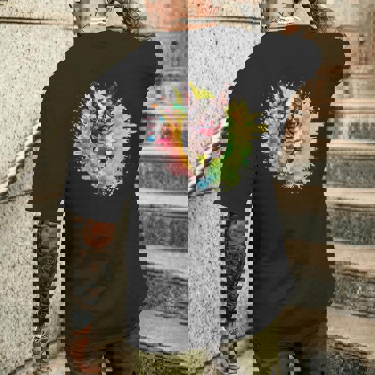 ボストンテリア 恋人 カラフル スプラッシュアート ボストンテリア メンズTシャツ バックプリント 彼への贈り物