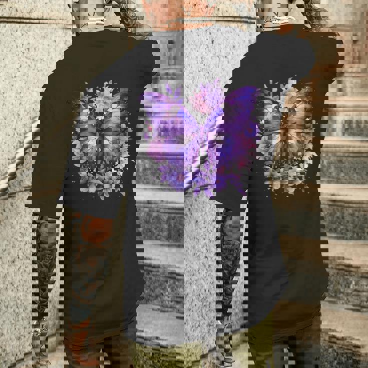 ボヘミアン パープルバタフライ レトロ 魔女の蛾 ヴィンテージ ラベンダー メンズTシャツ バックプリント 彼への贈り物