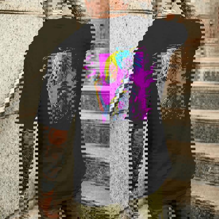 ボヘミアン・ガール、スモーキング・ガールのサイバーパンク・イラストレーション メンズTシャツ バックプリント 彼への贈り物