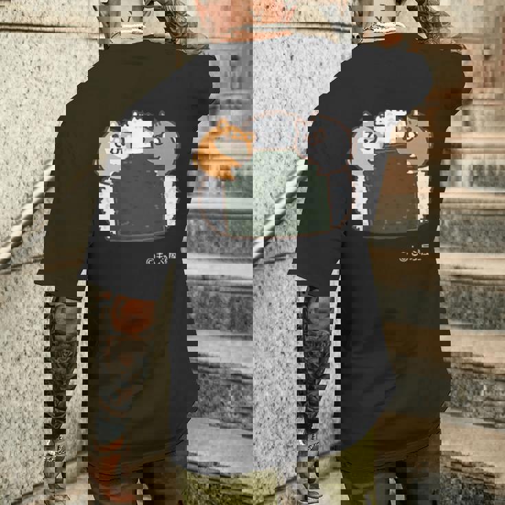 ボンレス犬とボンレス猫 おにぎり ダークカラー メンズTシャツ バックプリント 彼への贈り物