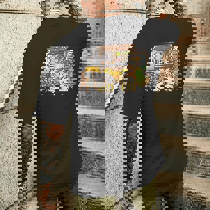 ボンレス犬とボンレス猫 キッチンカー ダークカラー メンズTシャツ バックプリント 彼への贈り物