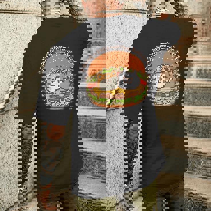 ボンレス犬とボンレス猫 ハンバーガー ダークカラー メンズTシャツ バックプリント 彼への贈り物