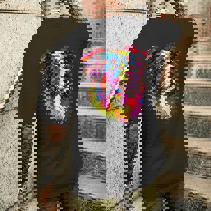 ボーダーコリー ポップアート レインボーカラー カラフル ボーダーコリー メンズTシャツ バックプリント 彼への贈り物