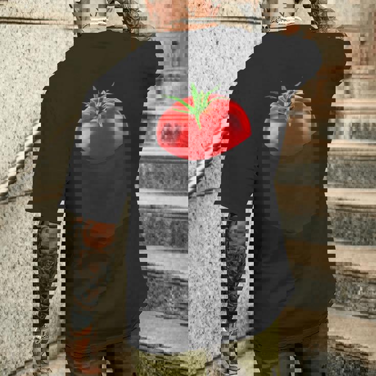 ポケットに入ったトマト、胸に面白いトマト。 メンズTシャツ バックプリント 彼への贈り物