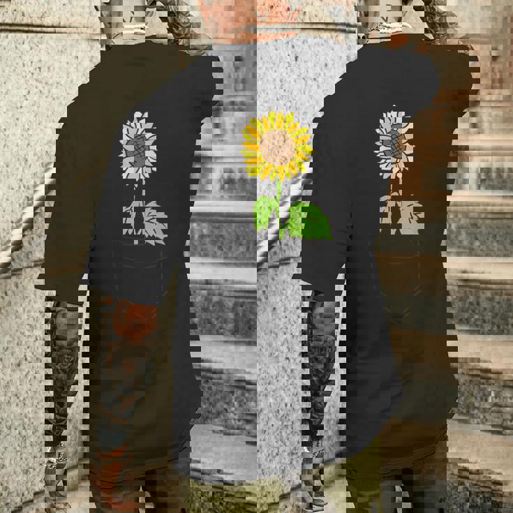 ポケットの中のひまわり ひまわり メンズTシャツ バックプリント 彼への贈り物