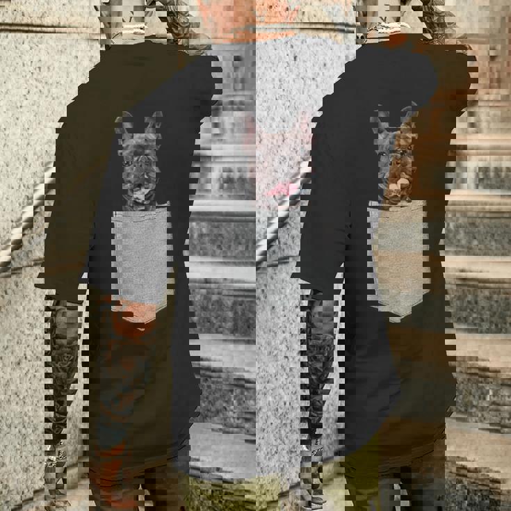 ポケットの中のフレンチブルドッグかわいいフレンチブルドッグオーナーギフト メンズTシャツ バックプリント 彼への贈り物