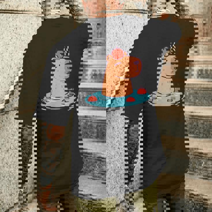 ポケットカピバラ 温泉に浸ける カピバラ メンズTシャツ バックプリント 彼への贈り物