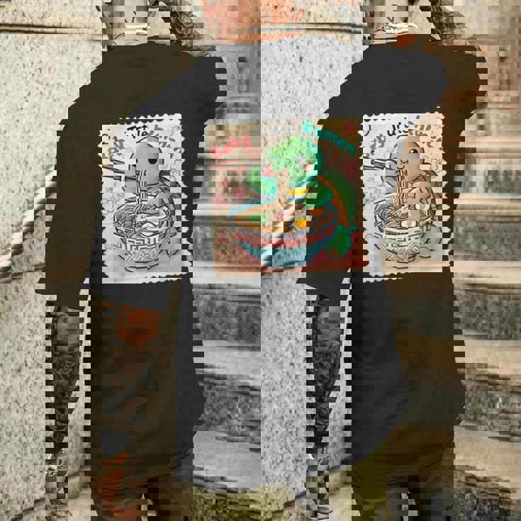 ポップ 和 アート 切手 かわいい 赤ちゃん 亀 ラーメン メンズTシャツ バックプリント 彼への贈り物