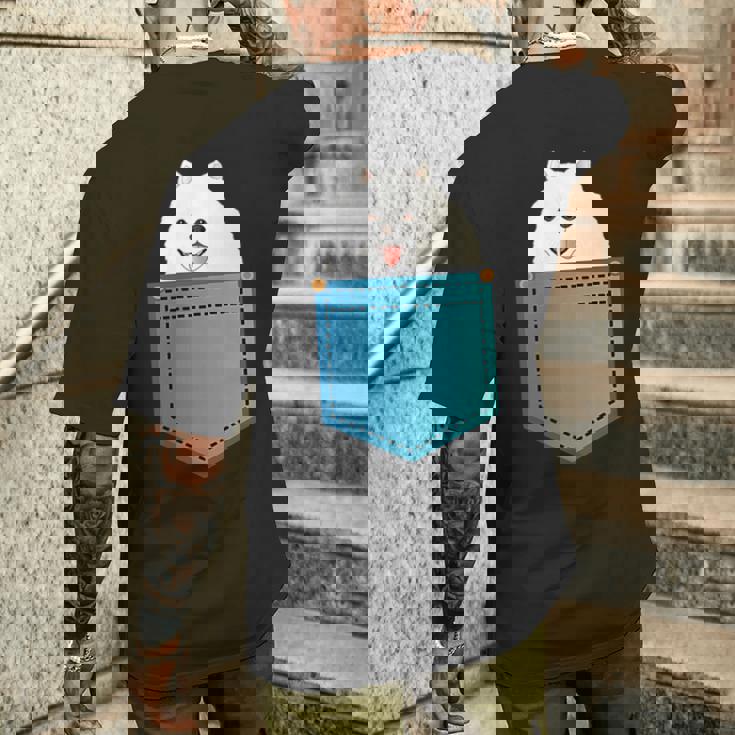 ポメラニアン 犬 胸ポケット ドイツ スピッツ メンズTシャツ バックプリント 彼への贈り物