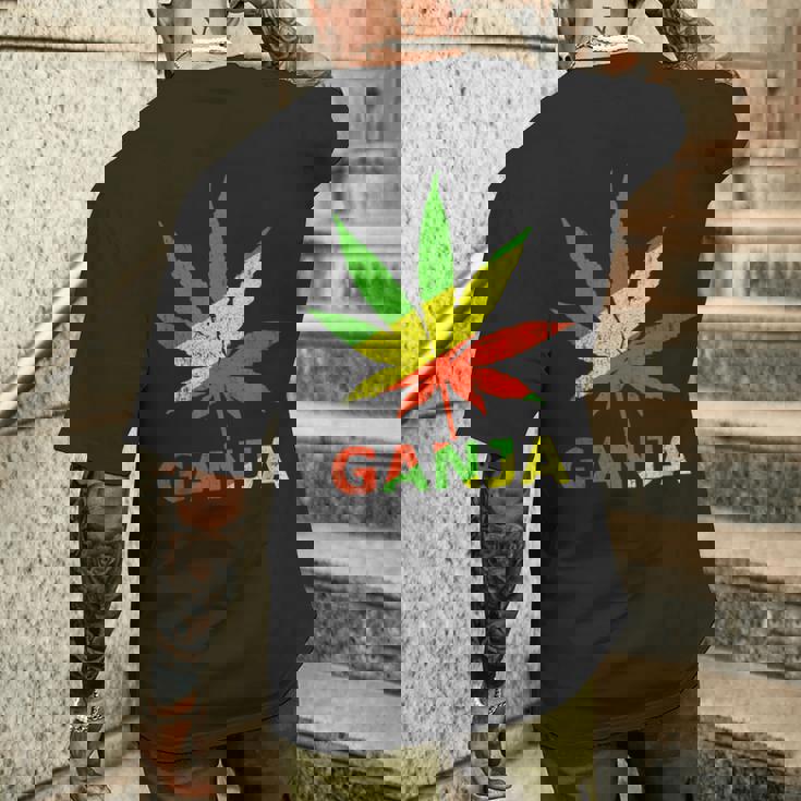 マリファナのガンジャ雑草の葉 ラスタカラー メンズTシャツ バックプリント 彼への贈り物