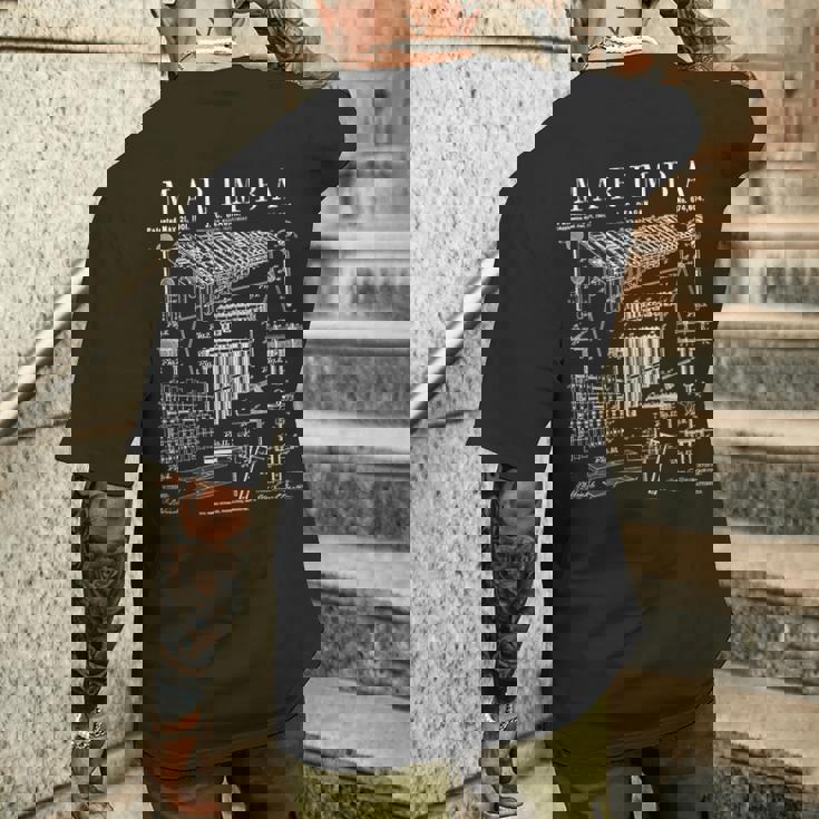 マリンバ奏者 パーカッション 楽器 ヴィンテージ 特許 メンズTシャツ バックプリント 彼への贈り物