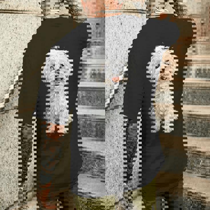 マルチーズ 犬 グラフィック ペット イラスト マルチーズ メンズTシャツ バックプリント 彼への贈り物