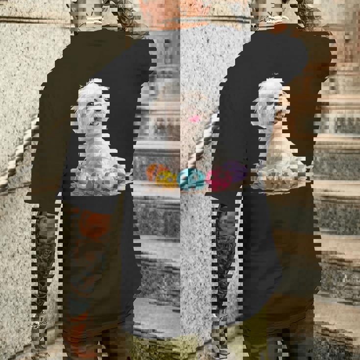 マルチーズ 犬 犬種 ハッピーイースター メンズ レディース キッズ メンズTシャツ バックプリント 彼への贈り物