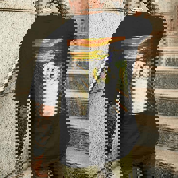 マルチーズ 面白いtシャツ 犬 ムンクの叫び かわいい メンズ 子供 おもしろ 服 グッズ ネタ わんこ メンズTシャツ バックプリント 彼への贈り物