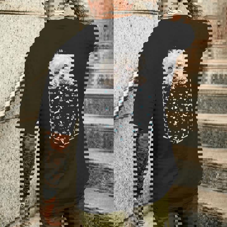 マルチーズ犬ポケット子犬の顔ペット愛好家 メンズTシャツ バックプリント 彼への贈り物