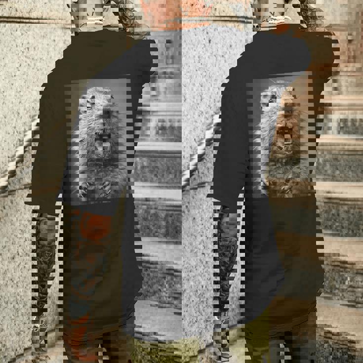 マーモットは生意気に笑う、面白いマーモット メンズTシャツ バックプリント 彼への贈り物