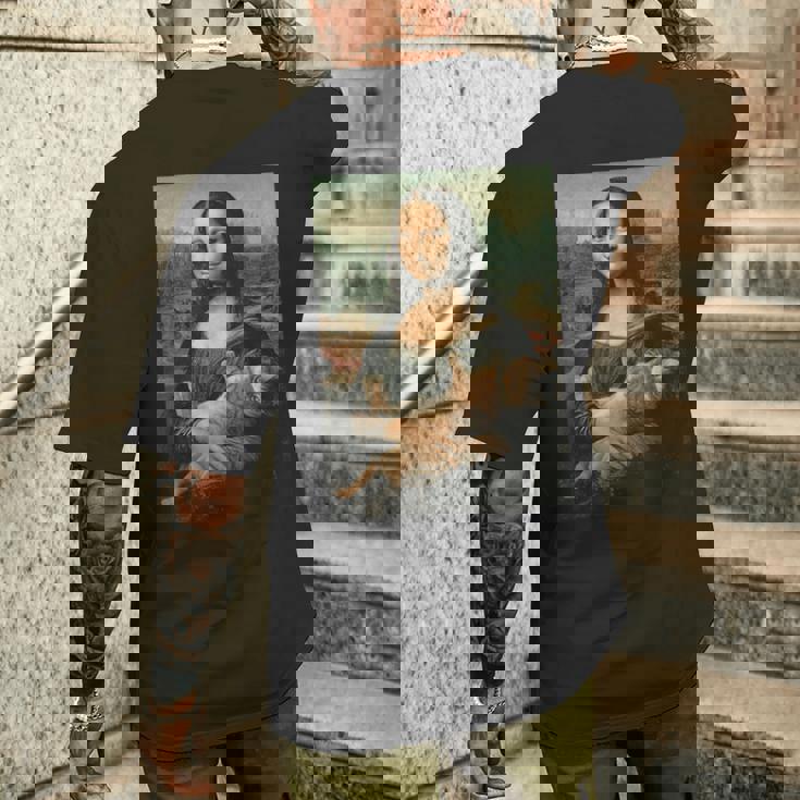 モナリザとオレンジ猫 面白いアートペインティング メンズTシャツ バックプリント 彼への贈り物