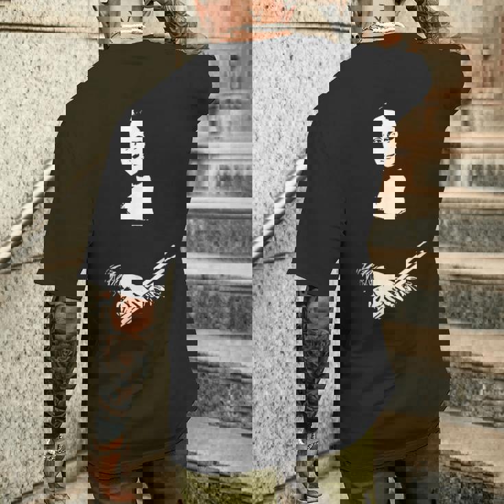 モナリザをドラムスティックで叩くドラマー メンズTシャツ バックプリント 彼への贈り物