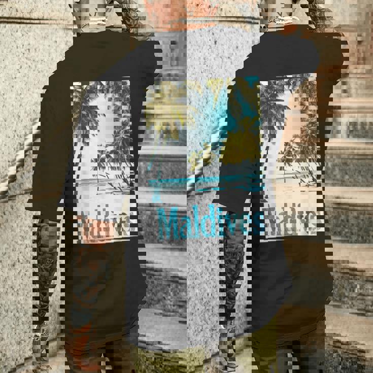 モルディブ島 ビーチ 熱帯風景 旅行 お土産 メンズTシャツ バックプリント 彼への贈り物