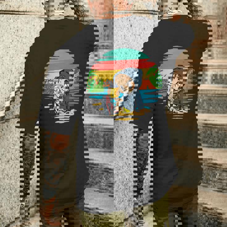 ヤシ、ビーチ、海、寒さ、太陽。 メンズTシャツ バックプリント 彼への贈り物