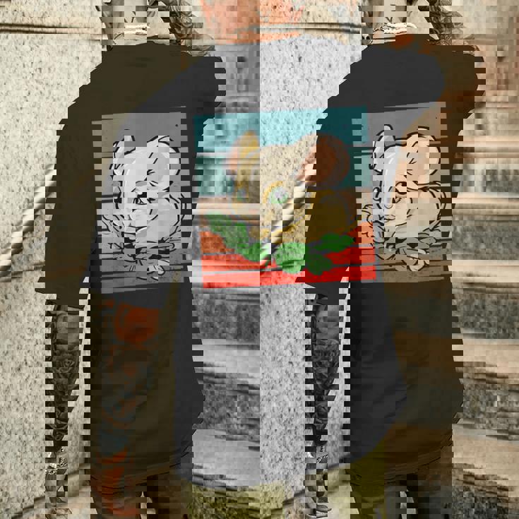 ヤマネ かわいい緑の葉 大きな目 愛らしい甘い動物 メンズTシャツ バックプリント 彼への贈り物