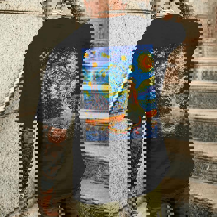 ユニコーン恋人のためのユニコーン恋人のスターリーナイトヴァンゴッホ メンズTシャツ バックプリント 彼への贈り物