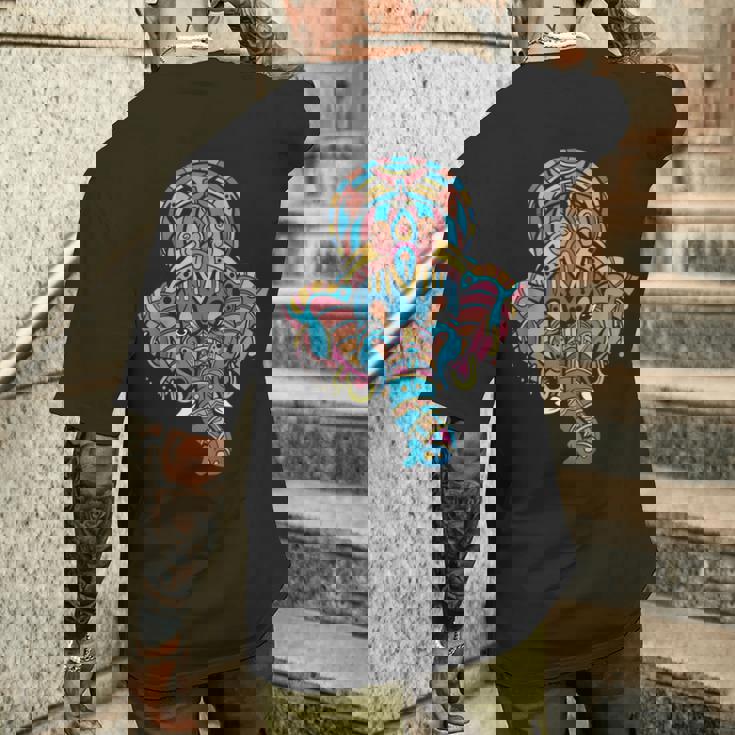 ヨガスピリチュアルヒンドゥー教象神ガネーシャ瞑想 メンズTシャツ バックプリント 彼への贈り物