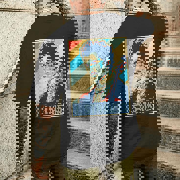 ヨハン・シュトラウス ポスター ミュージシャン 作曲家 メンズTシャツ バックプリント 彼への贈り物