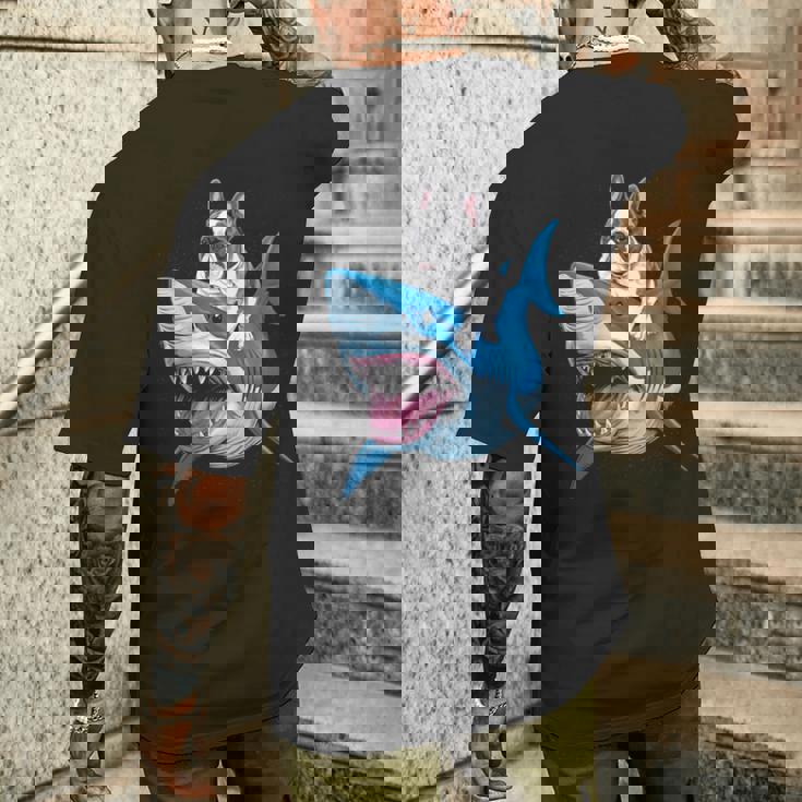 ライディング シャーク フレンチブルドッグ 長袖tシャツ メンズTシャツ バックプリント 彼への贈り物