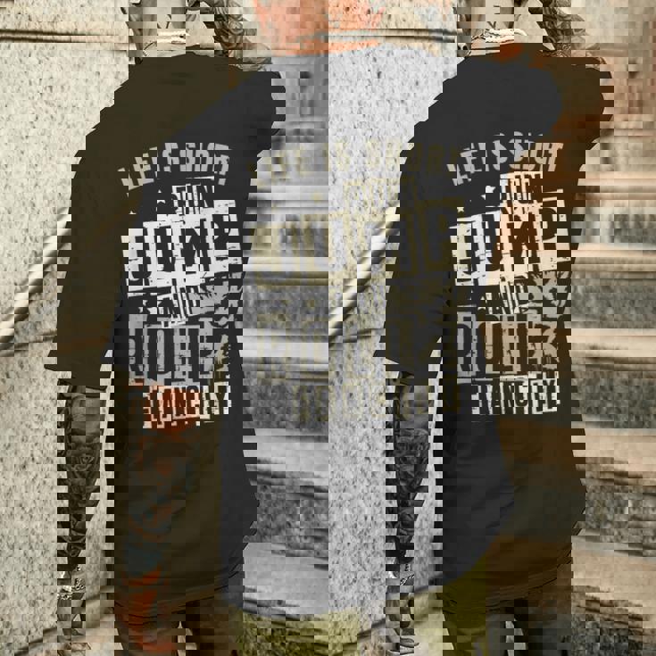 ライフ イズ ショート ラン ジャンプ アンド ロール 派手なフリーランニング パルクール メンズTシャツ バックプリント 彼への贈り物