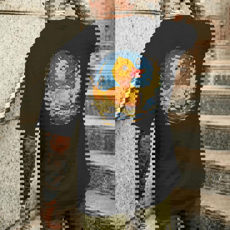 ラバーアヒル 水泳 お絵かき 水彩 ゴム ア メンズTシャツ バックプリント 彼への贈り物