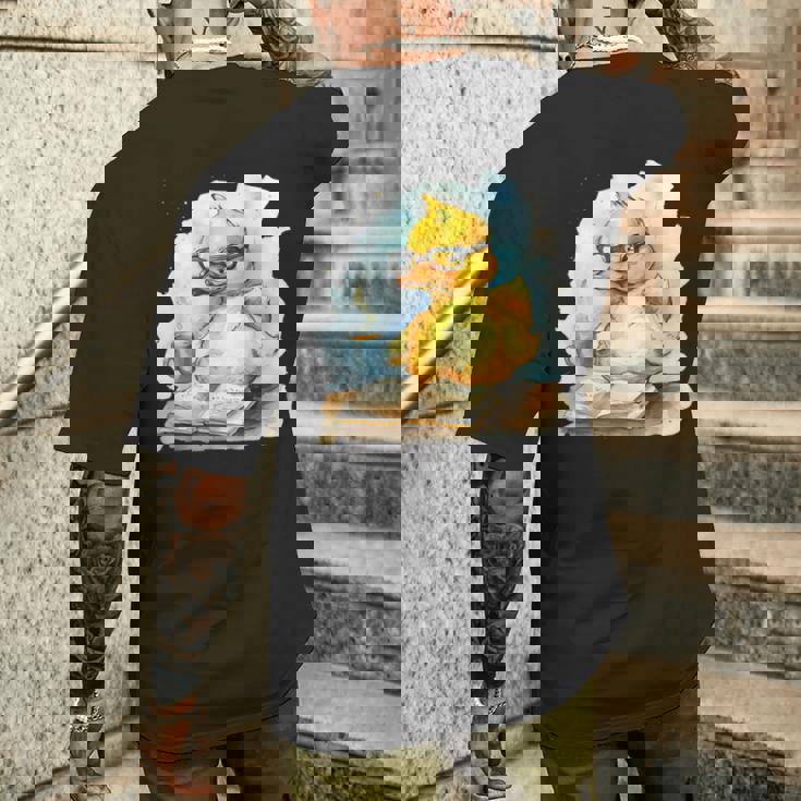 ラバーダックリーダー コーヒー愛好家 読書本 ラバーダッキー メンズTシャツ バックプリント 彼への贈り物