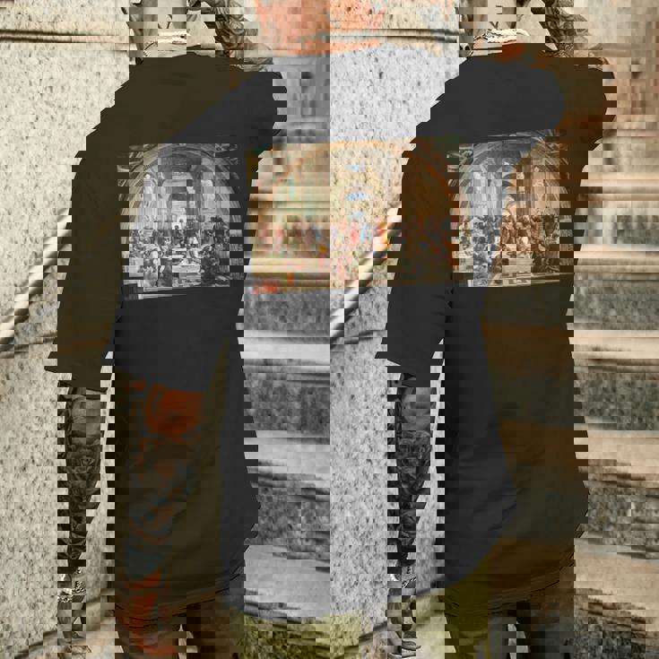 ラファエロ作「アテネの学堂」 メンズTシャツ バックプリント 彼への贈り物