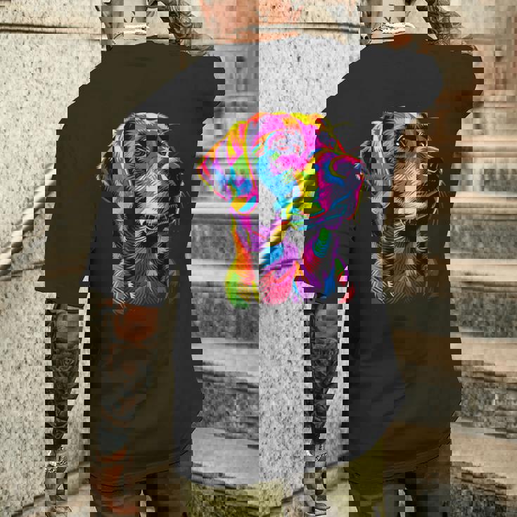 ラブラドールレトリバー カラフルカラー ポップアート グラフィック 犬 ラブラドール メンズTシャツ バックプリント 彼への贈り物