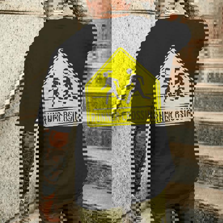 ランナー クロッシング サイン モチベーションを高める 面白い ランニング メンズTシャツ バックプリント 彼への贈り物