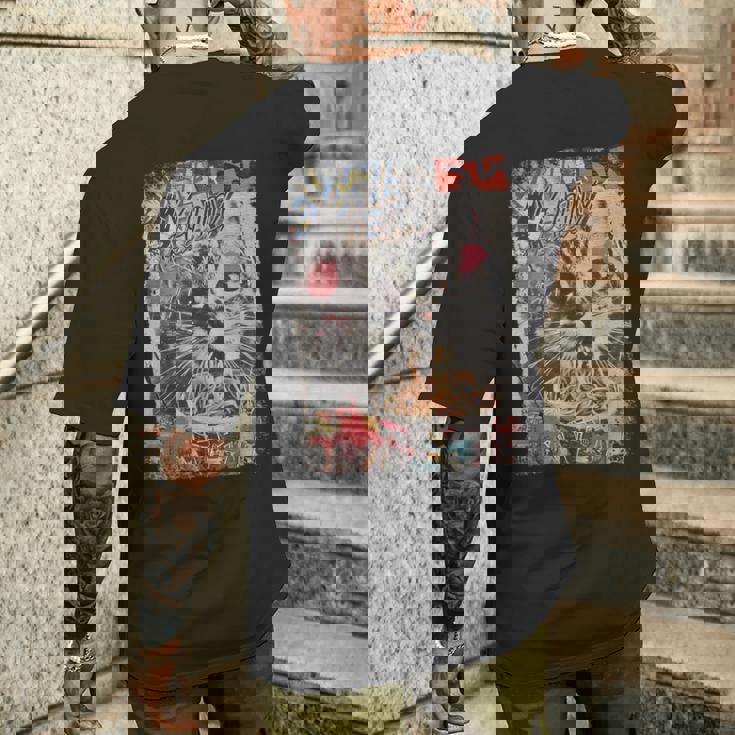 ラーメンヌードル 猫 ヴィンテージ 日本 Hip Hopヒップホップ かわいい オタク レトロ 猫 マンガ アニメ メンズTシャツ バックプリント 彼への贈り物