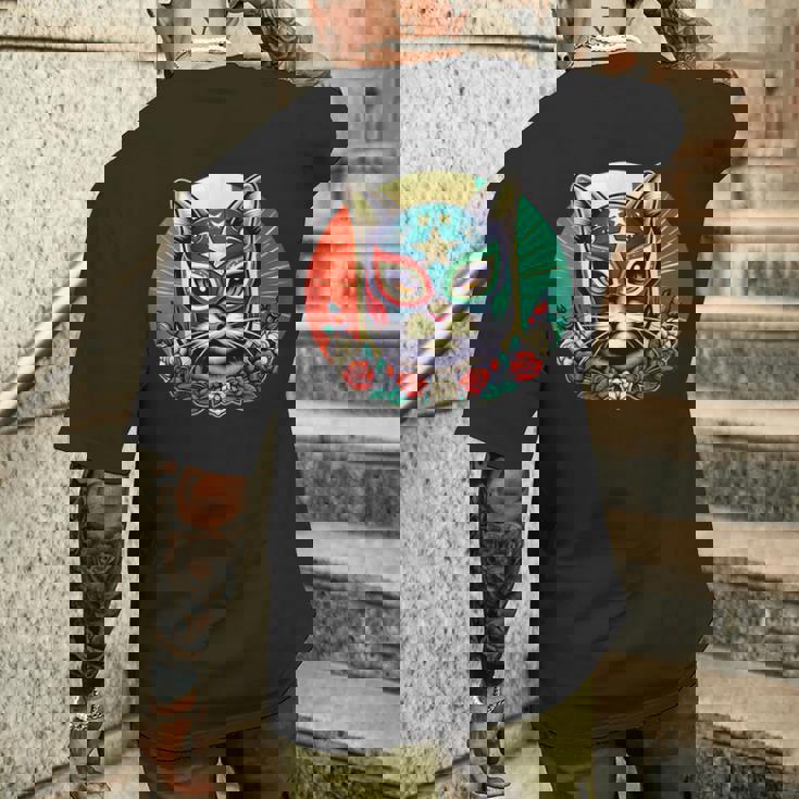 ルチャ リブレ クールキャットマスク ルチャドールマスク メンズTシャツ バックプリント 彼への贈り物