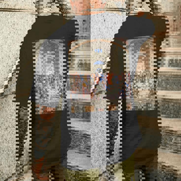 ルネッサンス名画 アテネの学校 メンズTシャツ バックプリント 彼への贈り物