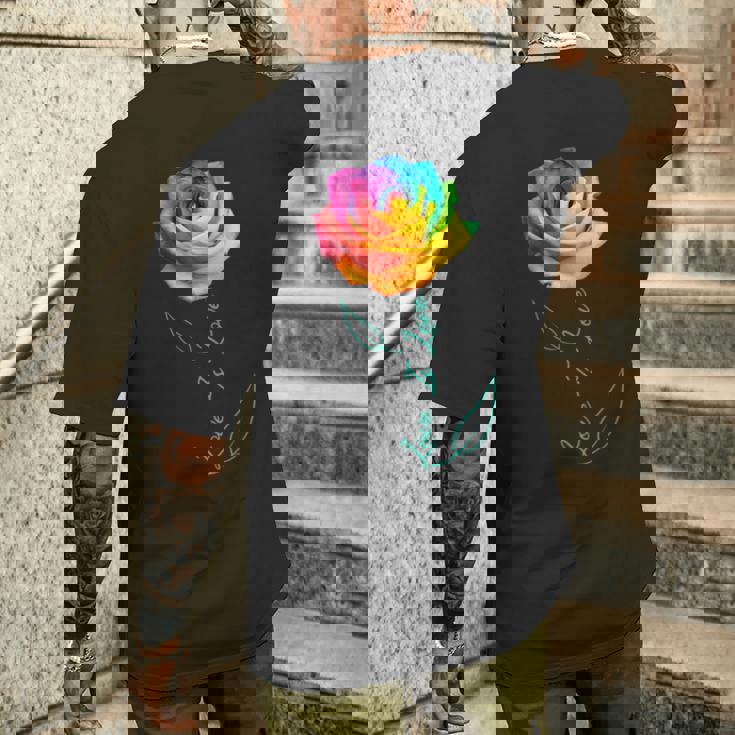 レインボー ローズ Lgbtq 花 メンズTシャツ バックプリント 彼への贈り物