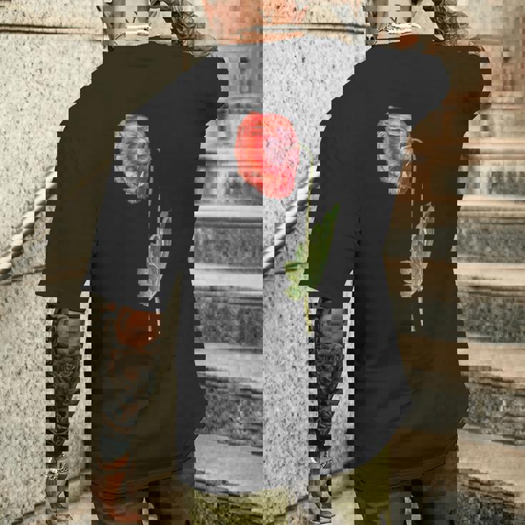 レッドポピーフラワー ボタニカルポピー レッドポピー メンズTシャツ バックプリント 彼への贈り物