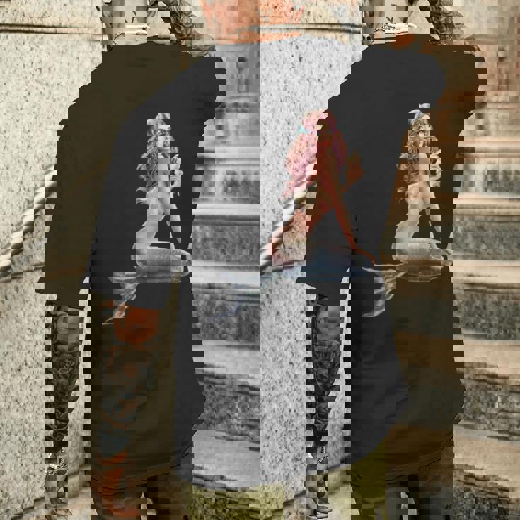 レトロ ヴィンテージ ピンナップ ガール マーメイド メンズTシャツ バックプリント 彼への贈り物