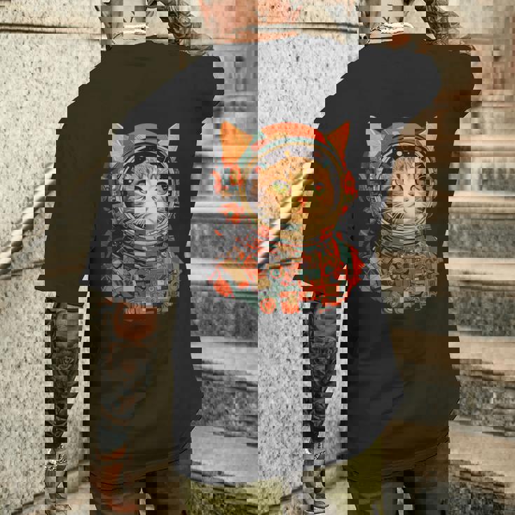 レトロ 宇宙飛行士 猫 メンズTシャツ バックプリント 彼への贈り物