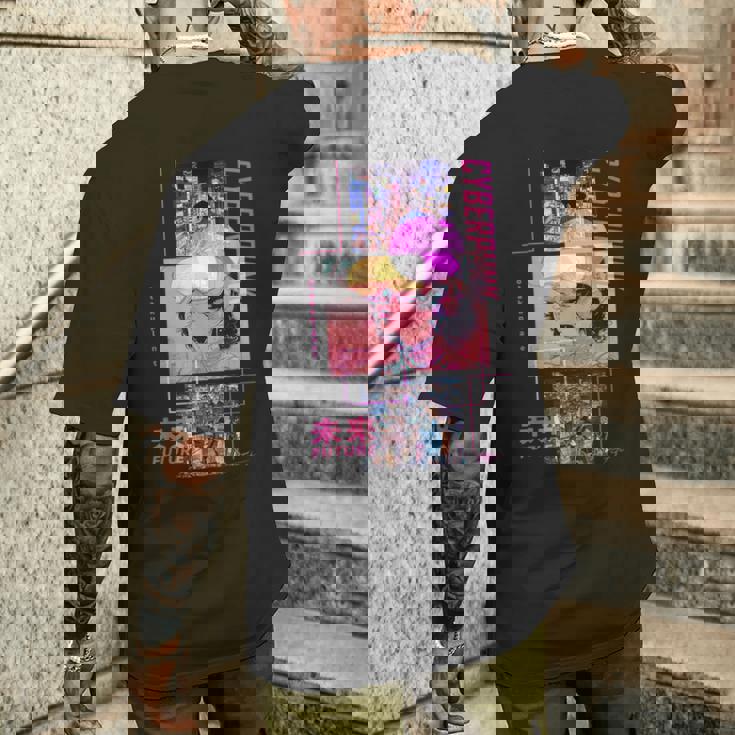 レトロなサイバーパンクヴェイパーウェーブ の 美学を取り入れた日本のサイバーパンクアニメ メンズTシャツ バックプリント 彼への贈り物