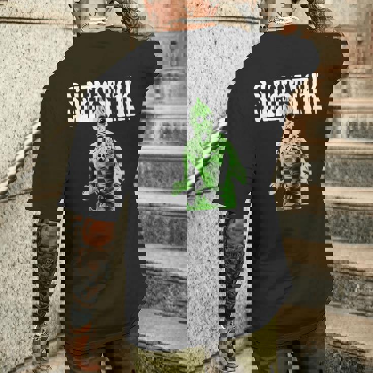 レトロなスリースタック爬虫類エイリアンのグラフィック。 メンズTシャツ バックプリント 彼への贈り物