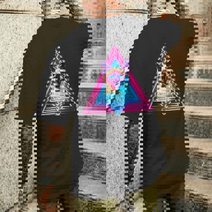 レトロな三角形のピラミッド猫のシャム猫 メンズTシャツ バックプリント 彼への贈り物