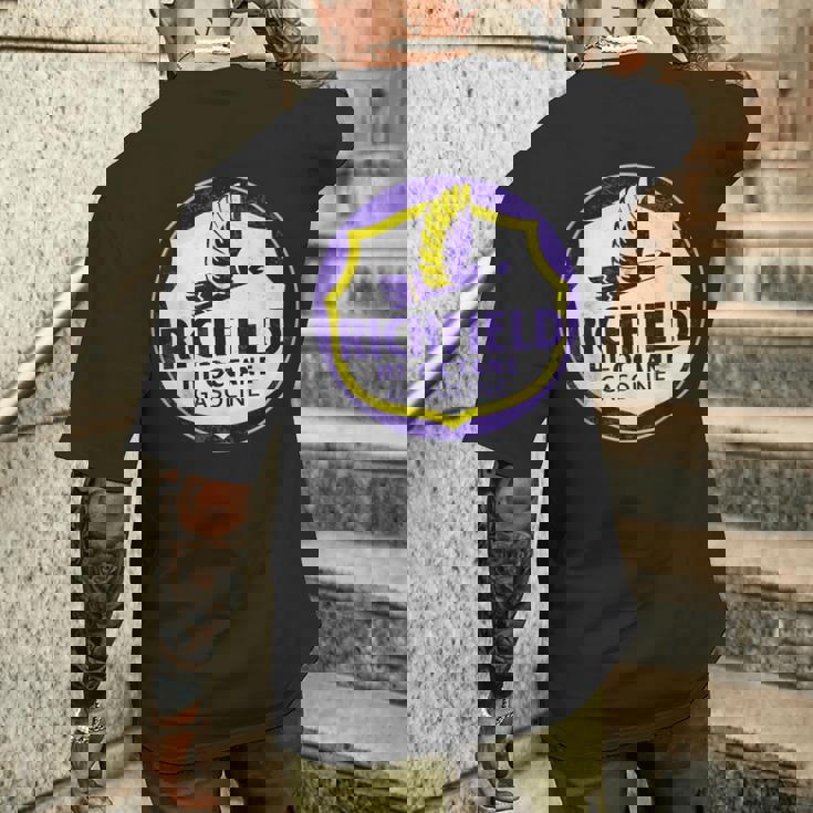 レトロヴィンテージガソリンスタンド リッチフィールドガソリン車 バイクガレージ メンズTシャツ バックプリント 彼への贈り物