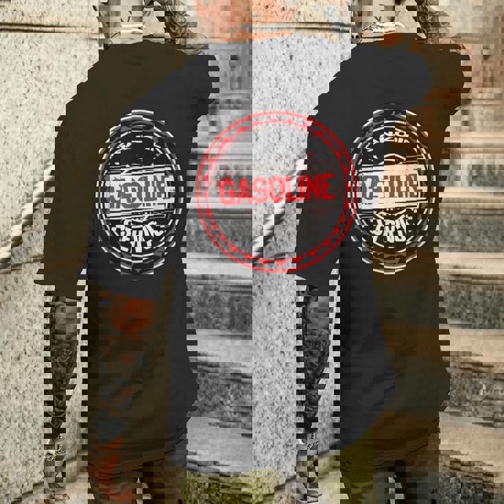 レトロヴィンテージガソリンスタンドanzoil モーターオイル 車 バイク ガレージ メンズTシャツ バックプリント 彼への贈り物