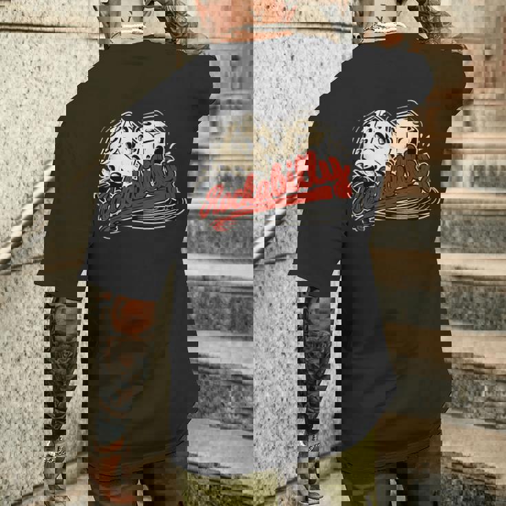 ロカビリーロックミュージックレトロキューブビニール1950sロッカー メンズTシャツ バックプリント 彼への贈り物