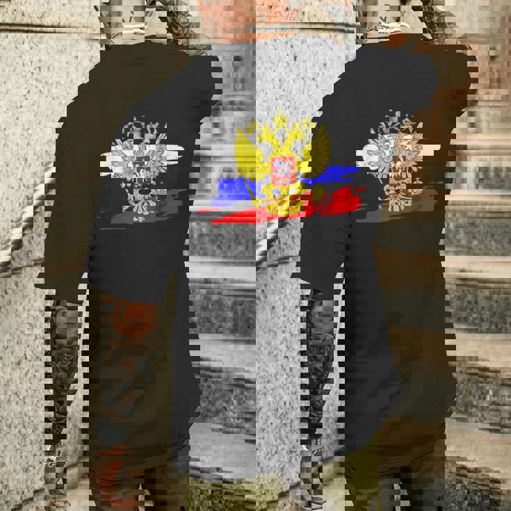 ロシア国章 ロシア国旗 イーグルエンブレム付き メンズTシャツ バックプリント 彼への贈り物